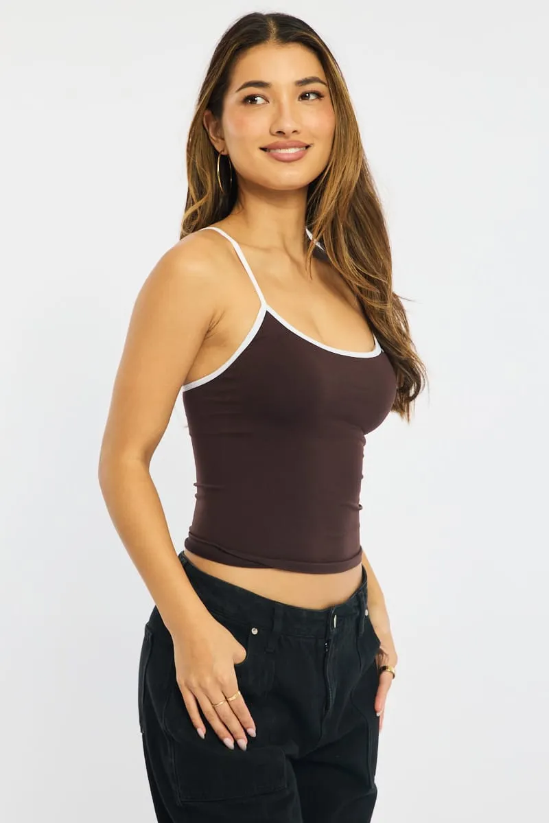 Brown Singlet Top Contrast Binding Seamless sold by Ally Fashion product image thumbnail 4