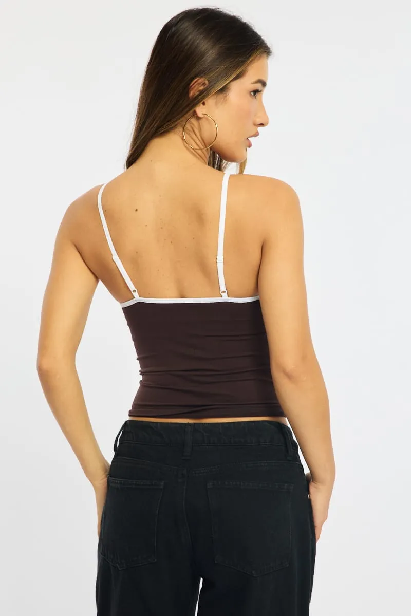 Brown Singlet Top Contrast Binding Seamless sold by Ally Fashion product image thumbnail 5