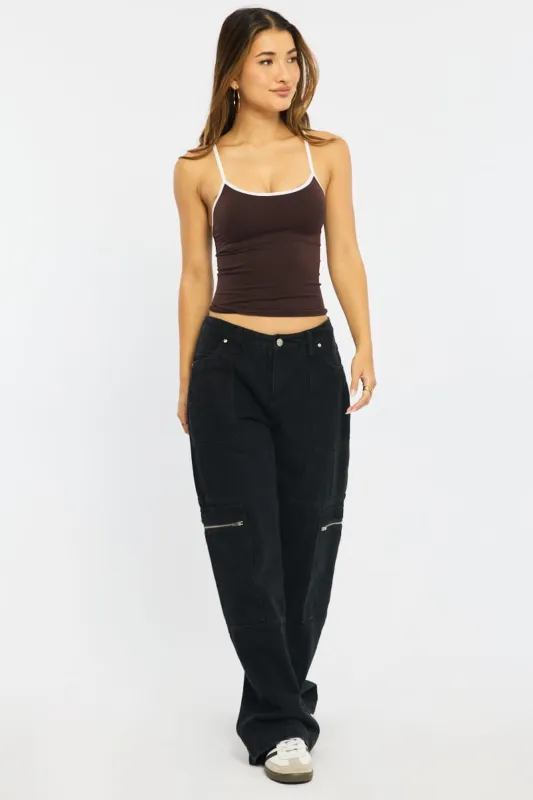 Brown Singlet Top Contrast Binding Seamless made by Ally Fashion