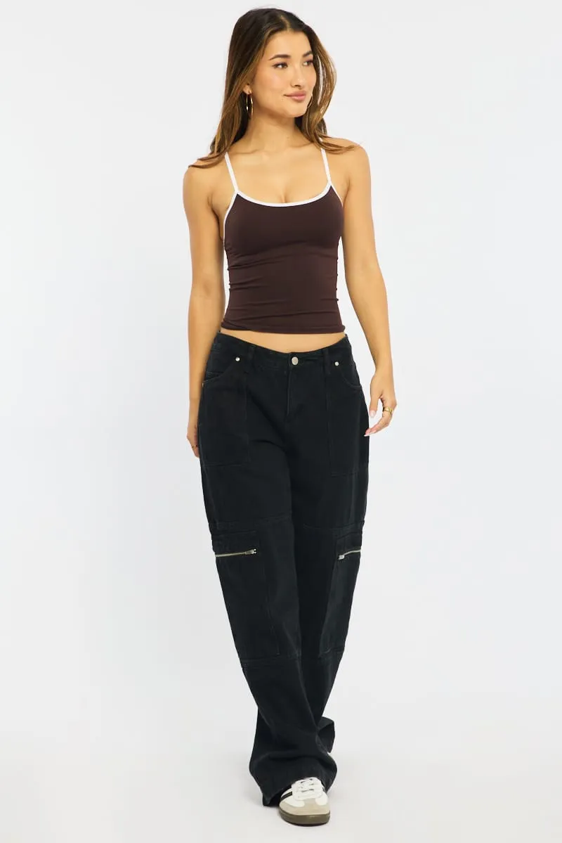 Brown Singlet Top Contrast Binding Seamless sold by Ally Fashion