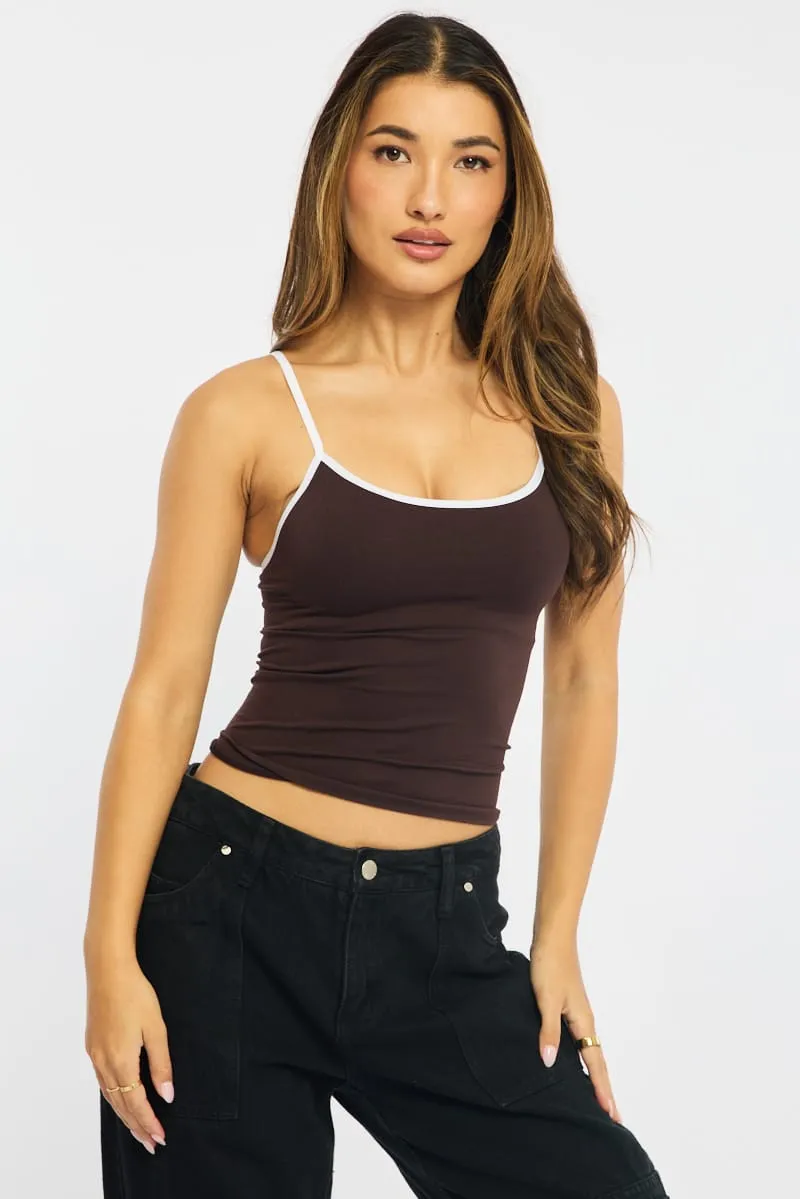 Brown Singlet Top Contrast Binding Seamless sold by Ally Fashion product image thumbnail 3