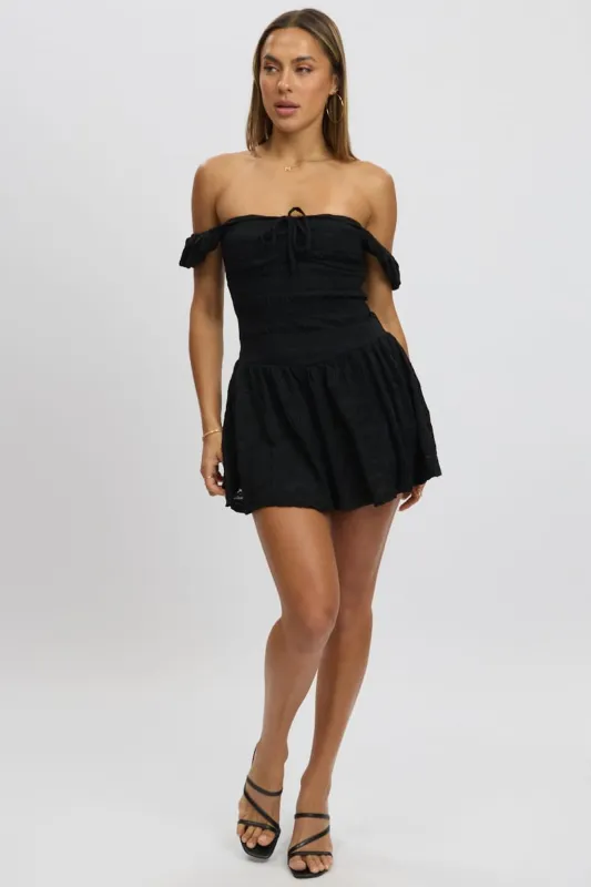 Black Fit And Flare Dress Drop Waist Mini made by Ally Fashion