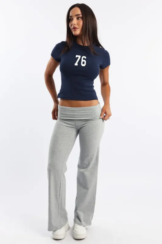 Grey Wide Leg Pants Folded Waist Jersey made by Ally Fashion