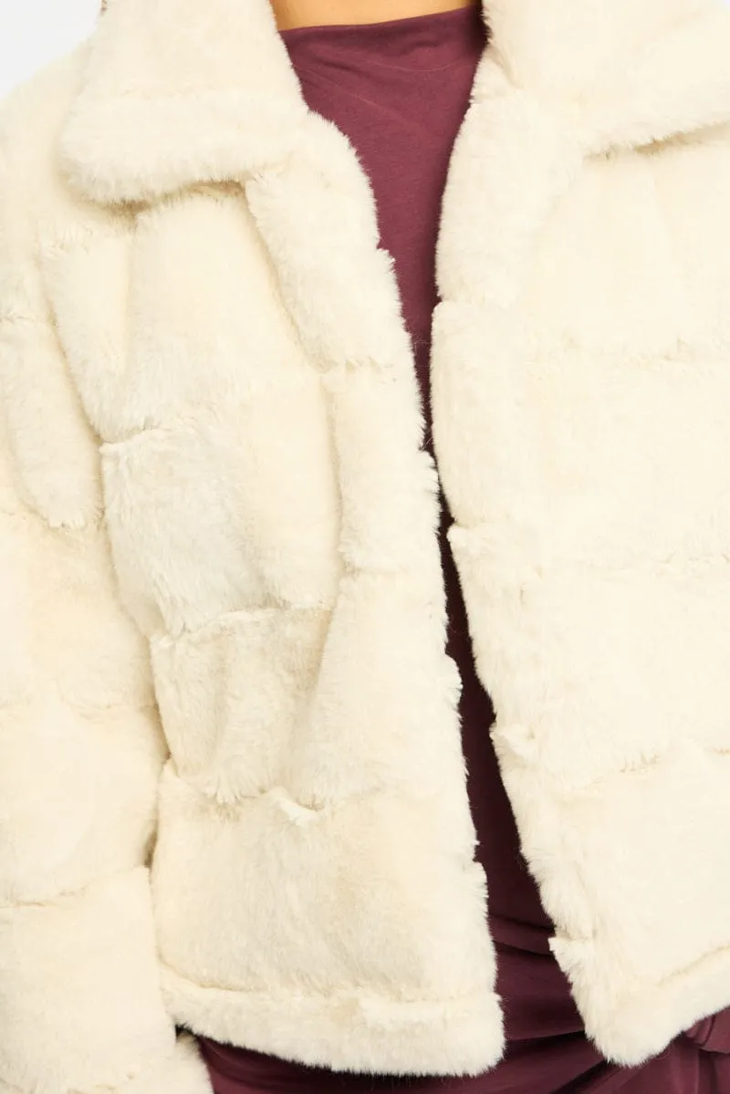White Faux Fur Jacket With Lapel Collar sold by Ally Fashion product image thumbnail 5