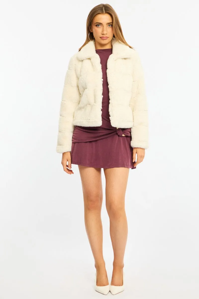 White Faux Fur Jacket With Lapel Collar sold by Ally Fashion product image thumbnail 2
