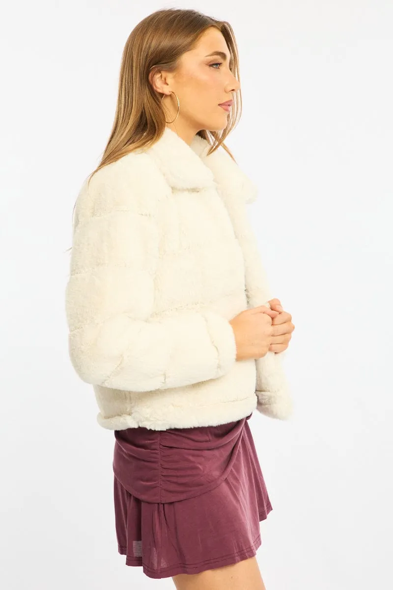 White Faux Fur Jacket With Lapel Collar sold by Ally Fashion product image thumbnail 3