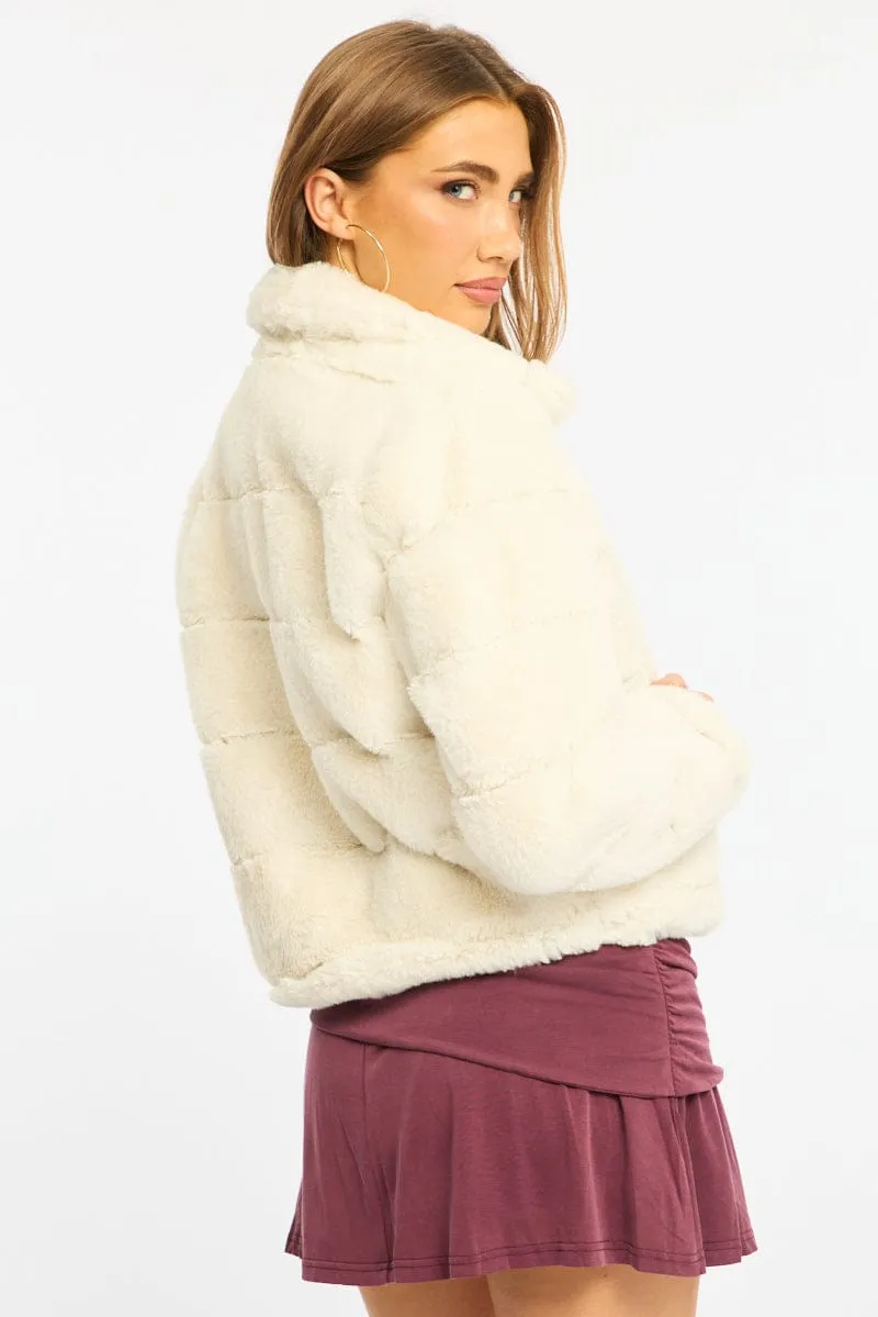 White Faux Fur Jacket With Lapel Collar sold by Ally Fashion product image thumbnail 4
