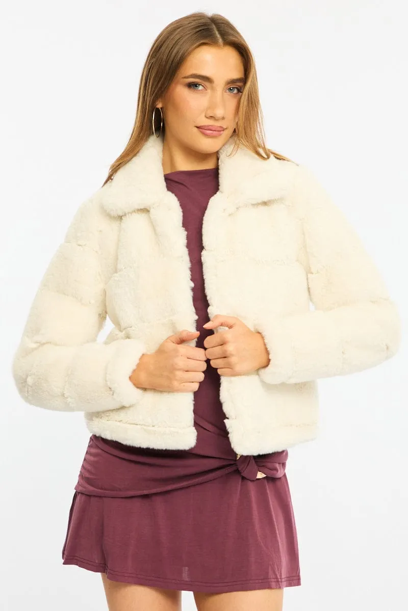 White Faux Fur Jacket With Lapel Collar sold by Ally Fashion