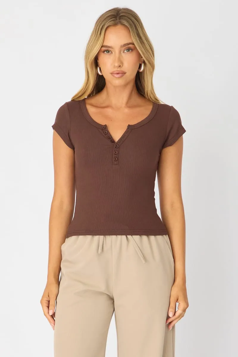 Brown V-neck Long Sleeve Top sold by Ally Fashion product image thumbnail 3