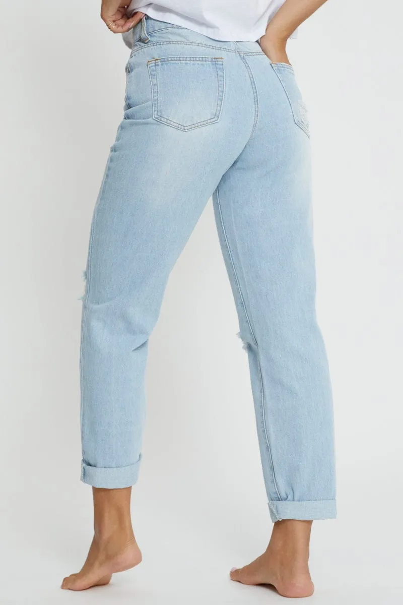 LIGHT BLUE Mid Rise Boyfriend Jeans sold by Ally Fashion product image thumbnail 2