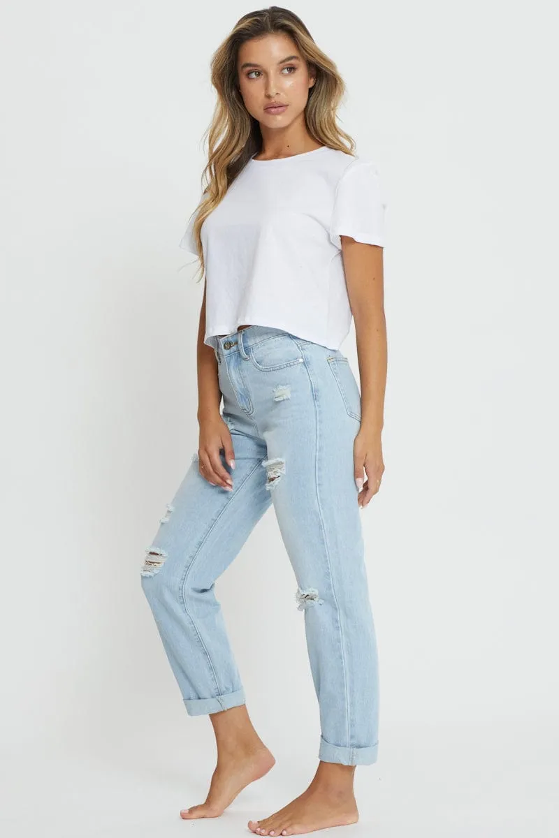 LIGHT BLUE Mid Rise Boyfriend Jeans sold by Ally Fashion product image thumbnail 4