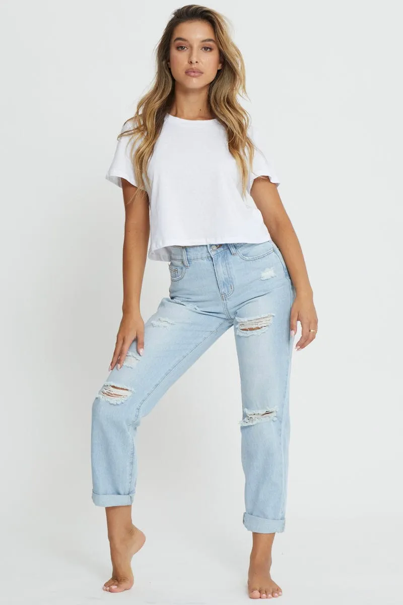 LIGHT BLUE Mid Rise Boyfriend Jeans sold by Ally Fashion product image thumbnail 3