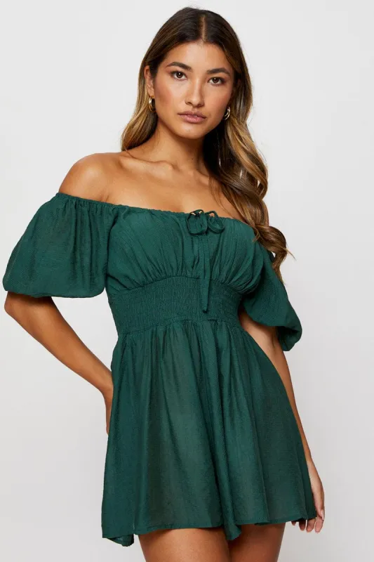Green Playsuit Off Shoulder Mini made by Ally Fashion