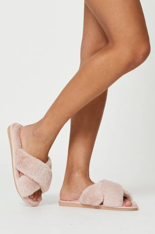 Pink Fluffy Slipper Slides made by Ally Fashion