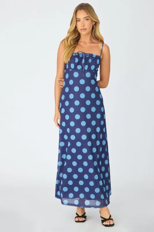 Blue Polka Dot Midi Dress Strappy made by Ally Fashion