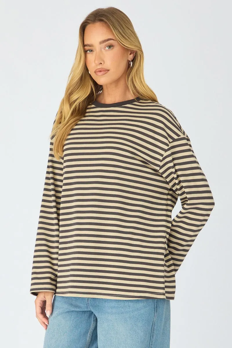 Brown Stripe Striped Top Long Sleeve Crew Neck sold by Ally Fashion product image thumbnail 4