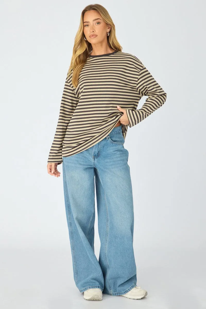 Brown Stripe Striped Top Long Sleeve Crew Neck sold by Ally Fashion