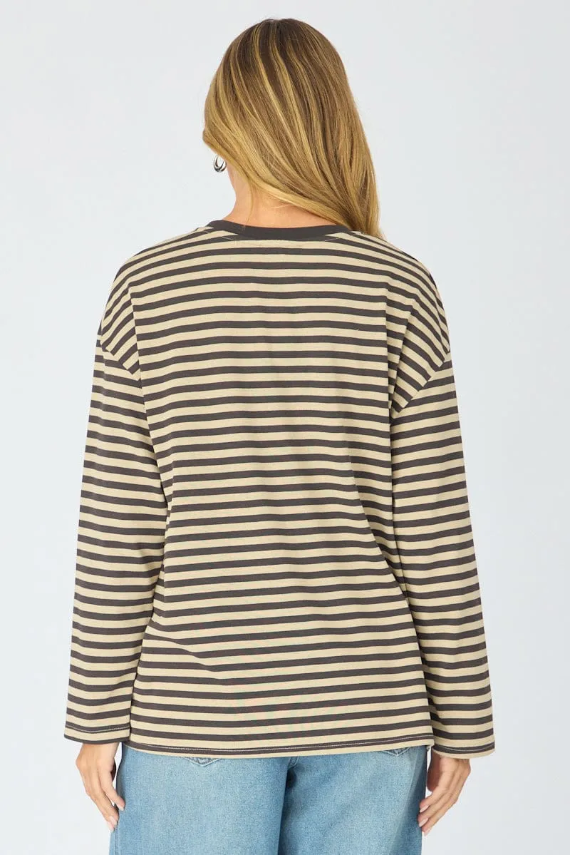 Brown Stripe Striped Top Long Sleeve Crew Neck sold by Ally Fashion product image thumbnail 5