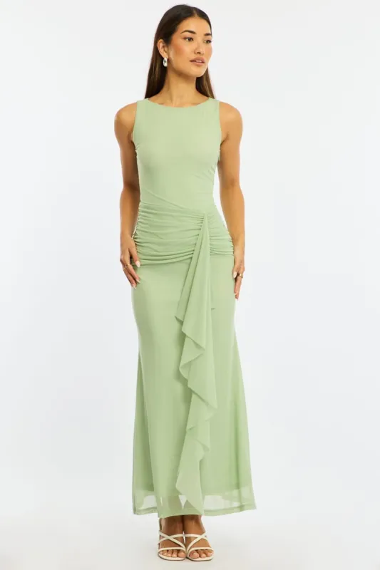Green Maxi Dress Mesh made by Ally Fashion