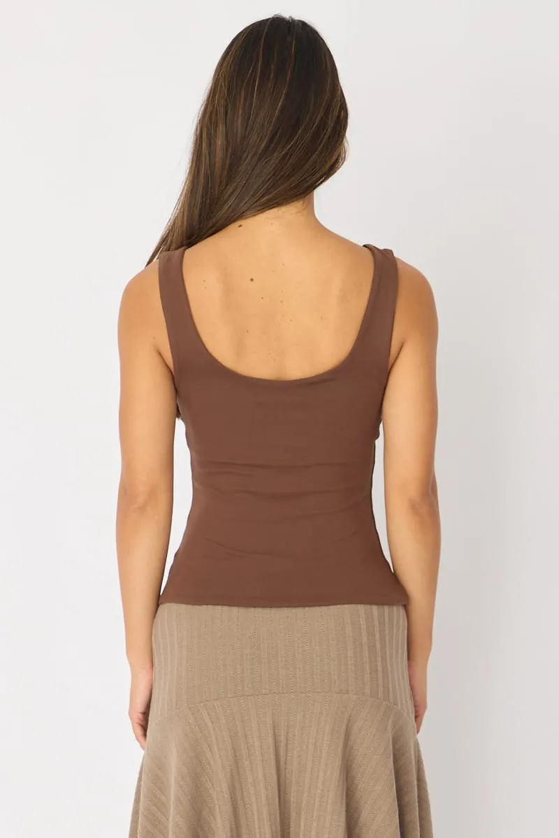 Brown Sleeveless Scoop Neck Tank Top sold by Ally Fashion product image thumbnail 5
