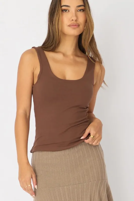 Brown Sleeveless Scoop Neck Tank Top made by Ally Fashion