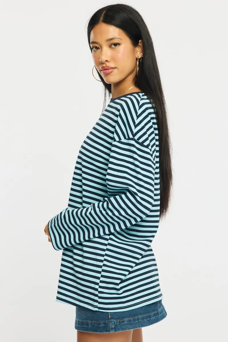 Blue Stripe Striped Top Crew Neck Long Sleeve sold by Ally Fashion product image thumbnail 2