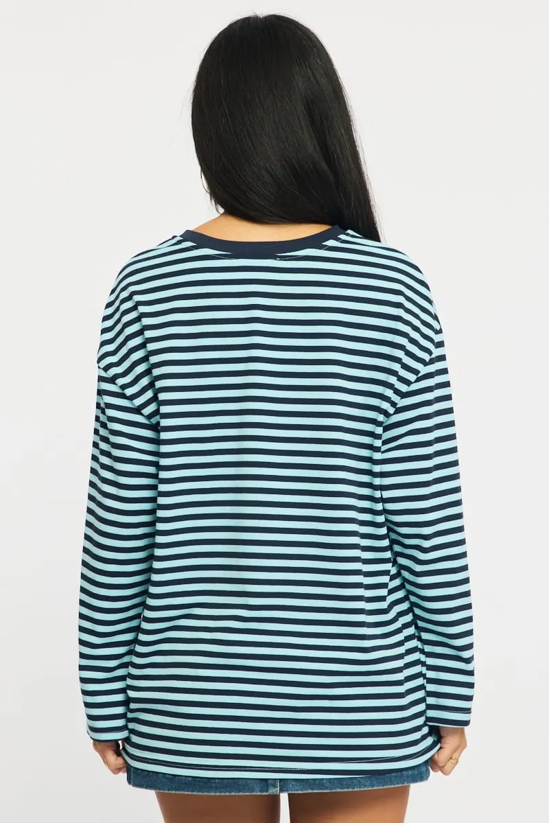 Blue Stripe Striped Top Crew Neck Long Sleeve sold by Ally Fashion product image thumbnail 4