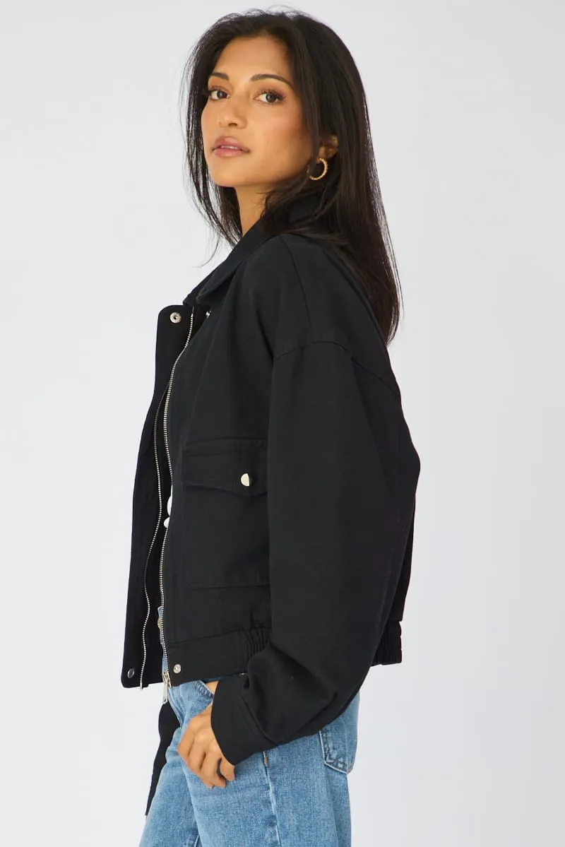 Black Bomber Jacket Twill sold by Ally Fashion product image thumbnail 4