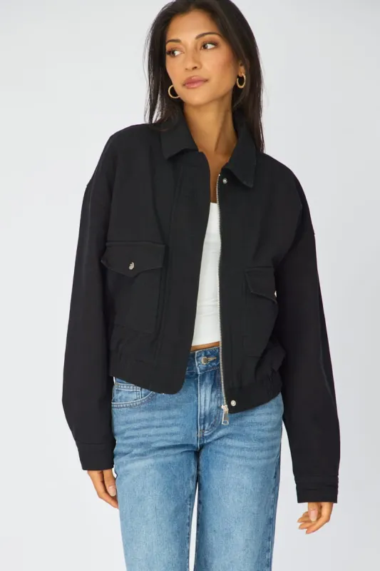 Black Bomber Jacket Twill made by Ally Fashion