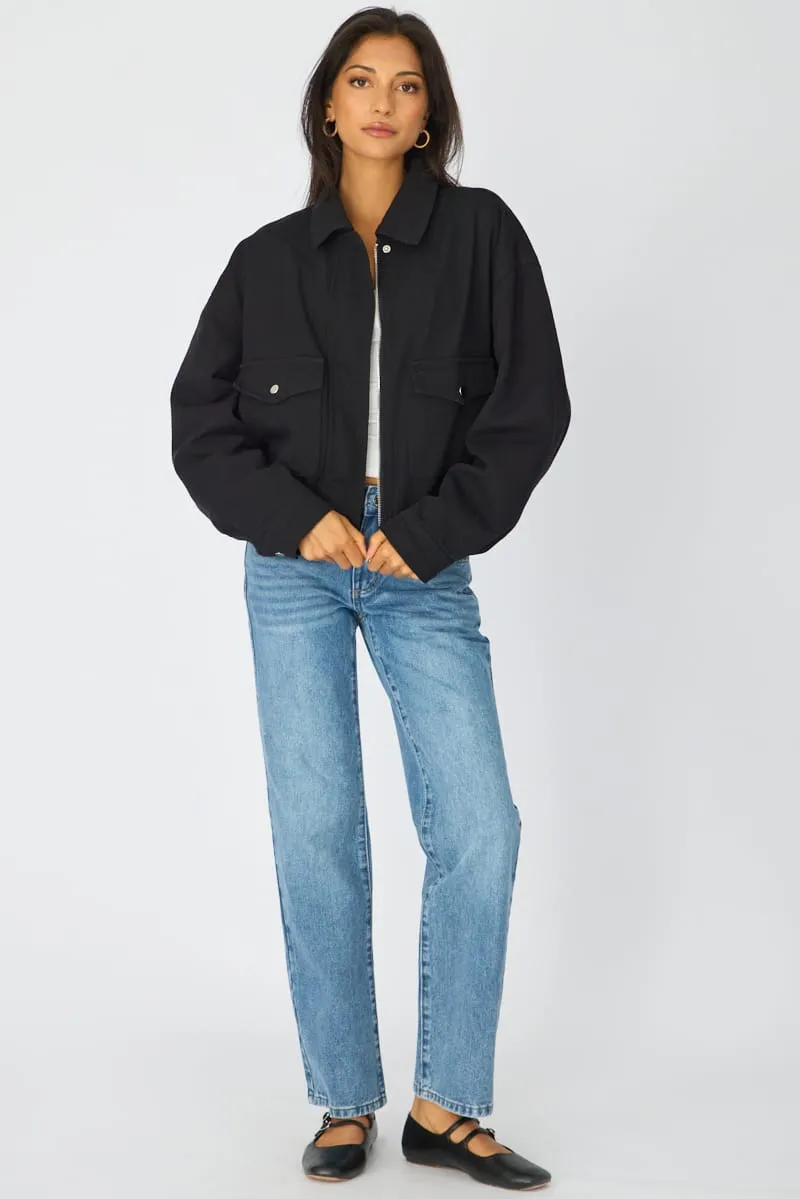 Black Bomber Jacket Twill sold by Ally Fashion product image thumbnail 2