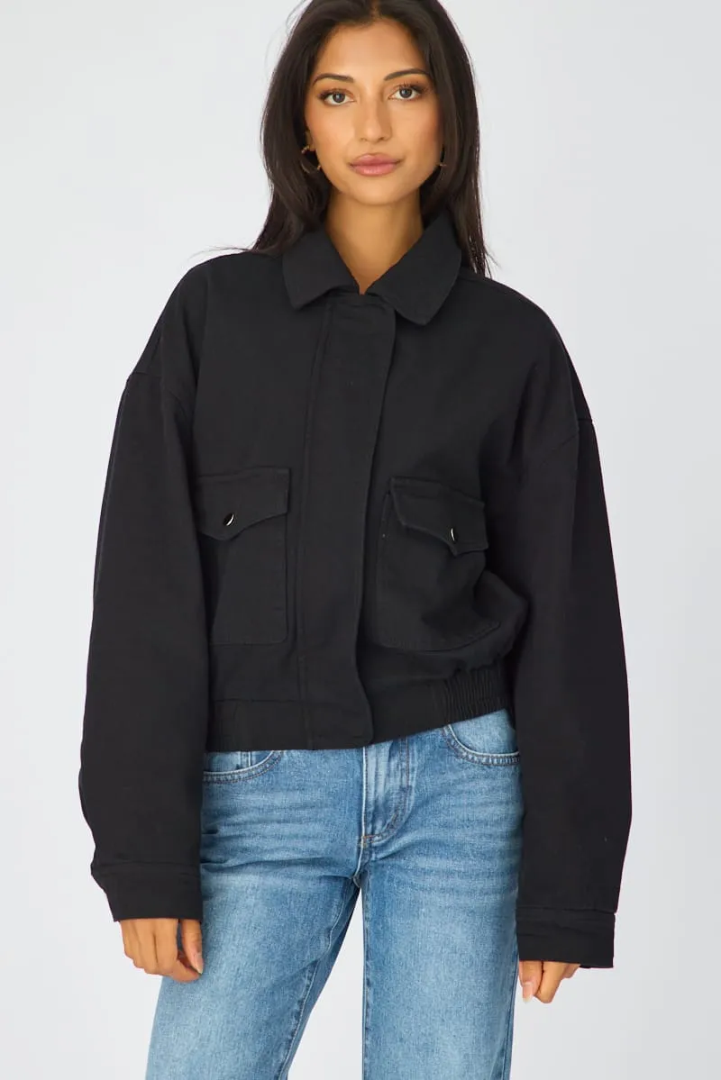 Black Bomber Jacket Twill sold by Ally Fashion product image thumbnail 3