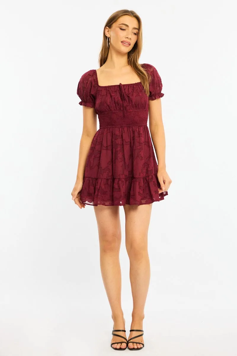 Red Fit And Flare Dress Puff Sleeve sold by Ally Fashion product image thumbnail 2