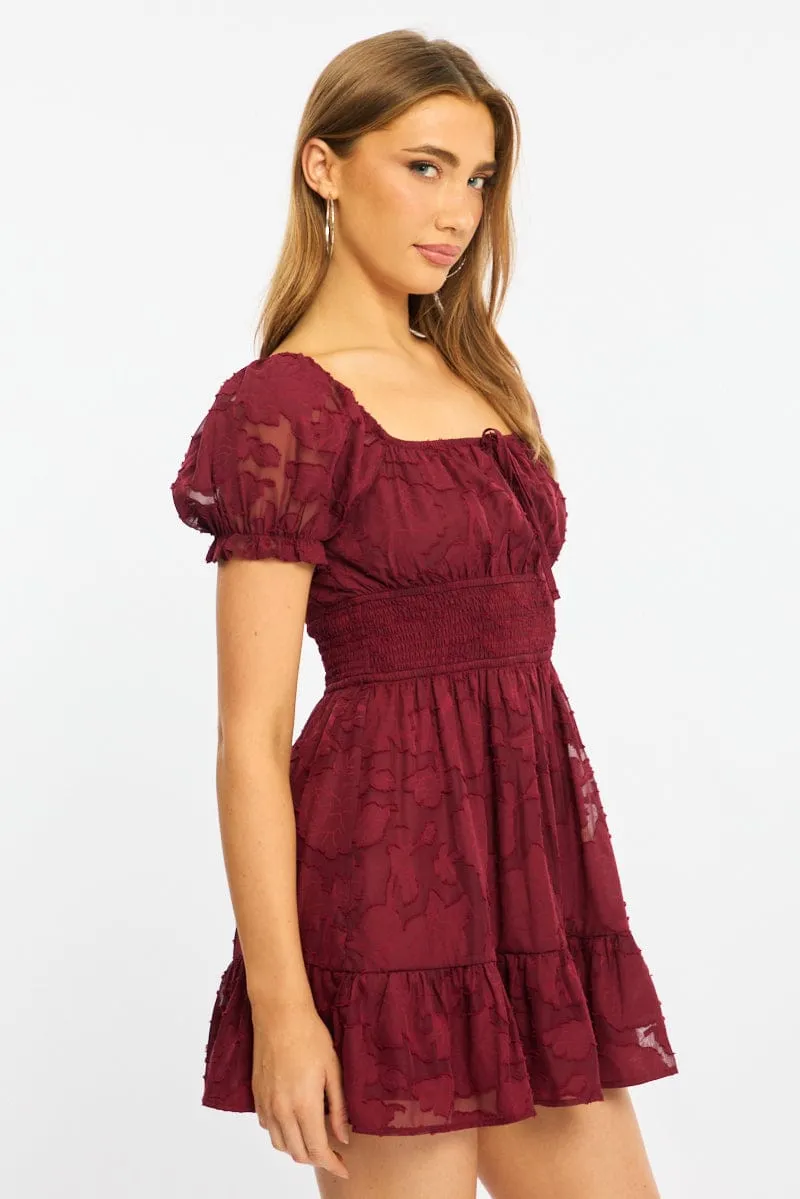 Red Fit And Flare Dress Puff Sleeve sold by Ally Fashion product image thumbnail 3
