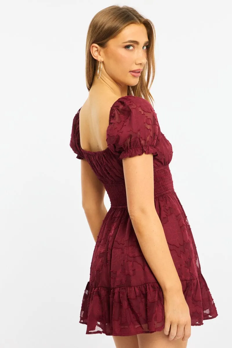 Red Fit And Flare Dress Puff Sleeve sold by Ally Fashion product image thumbnail 4
