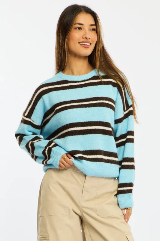 Blue Stripe Stripe Knit Jumper Light Weight made by Ally Fashion