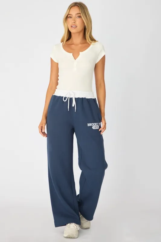 Blue Track Pants Contrast Waist made by Ally Fashion