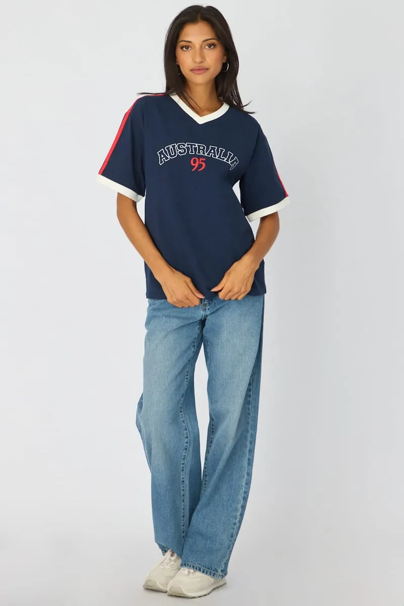 Blue Graphic Tee Short Sleeve sold by Ally Fashion product image thumbnail 3