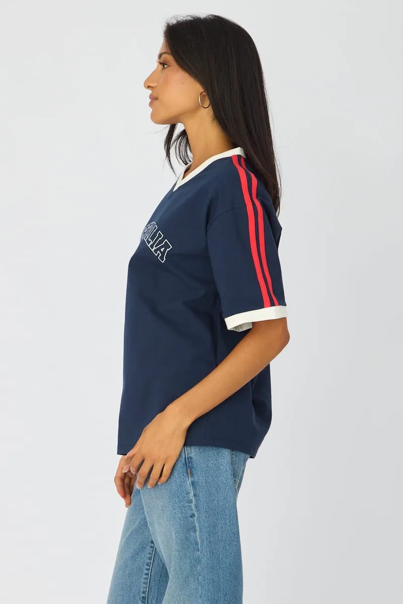 Blue Graphic Tee Short Sleeve sold by Ally Fashion product image thumbnail 4