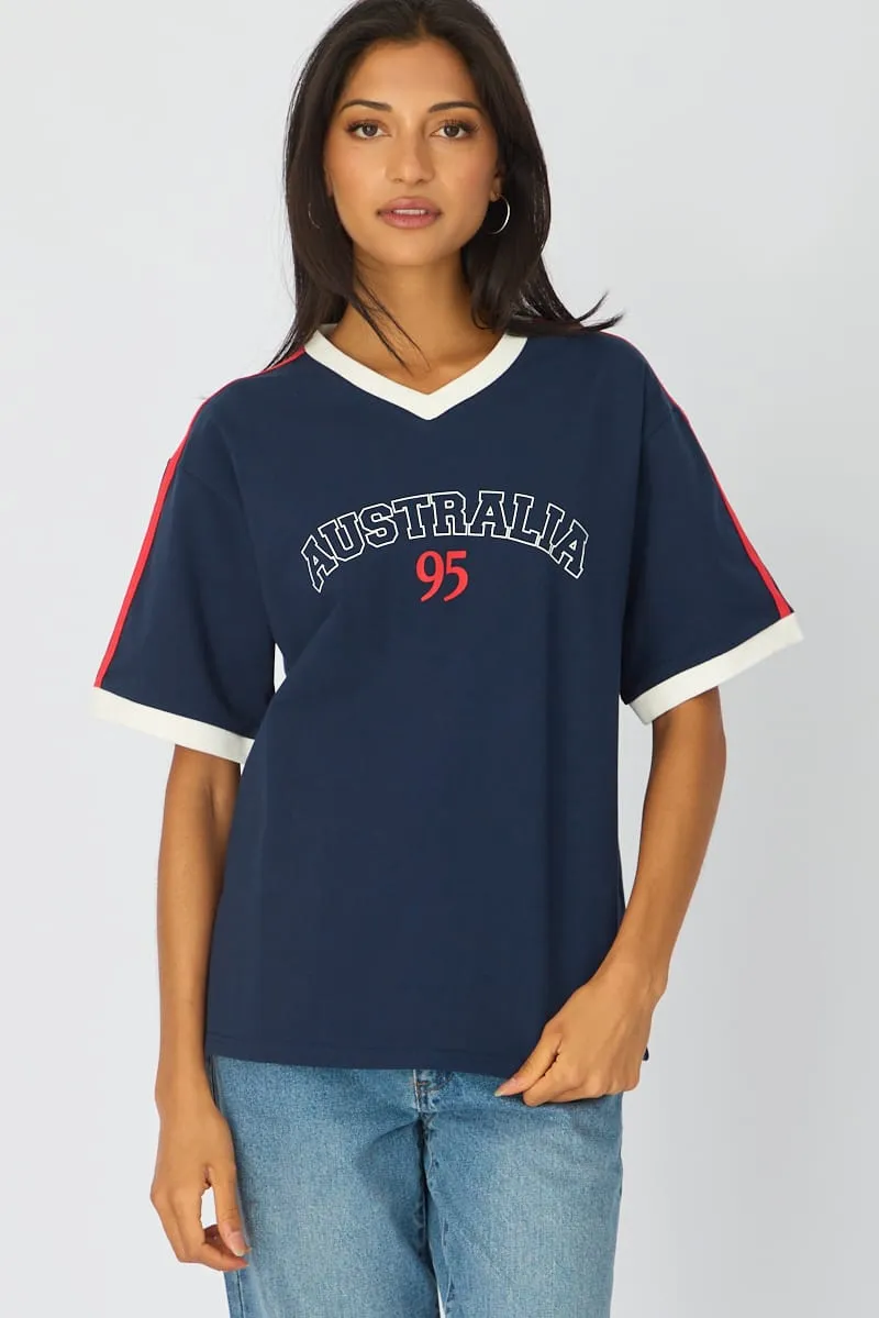 Blue Graphic Tee Short Sleeve sold by Ally Fashion product image thumbnail 2
