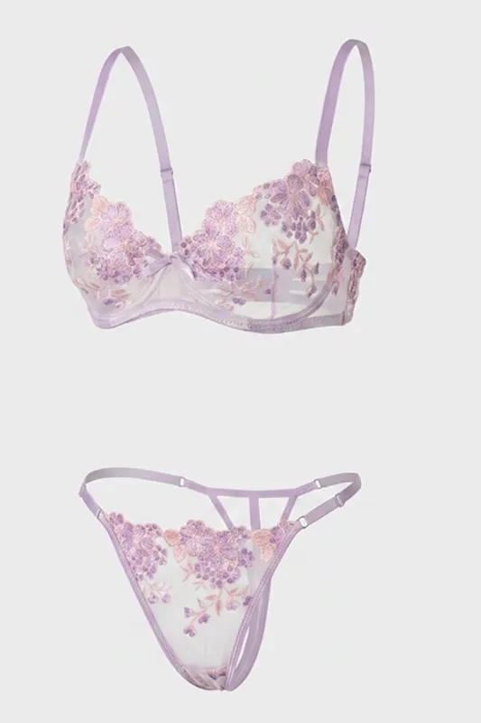 Purple Embroidery Lingerie Set made by Ally Fashion
