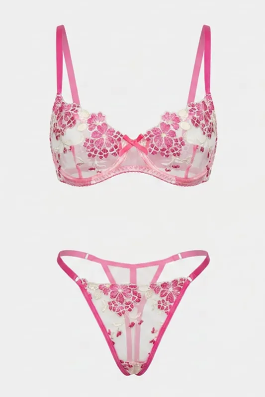 Pink Embroidery Lingerie Set made by Ally Fashion