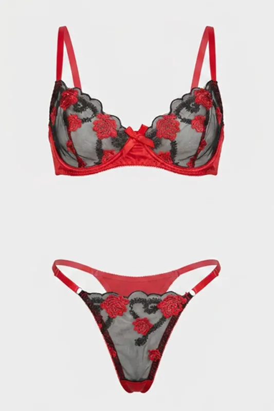 Red Rose Embroidery Lingerie Set made by Ally Fashion