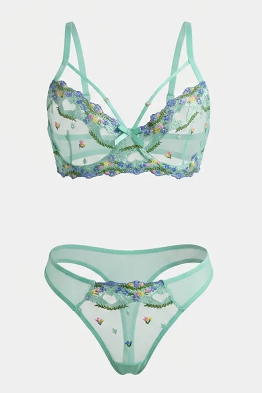 Green Embroidery Lingerie Set made by Ally Fashion