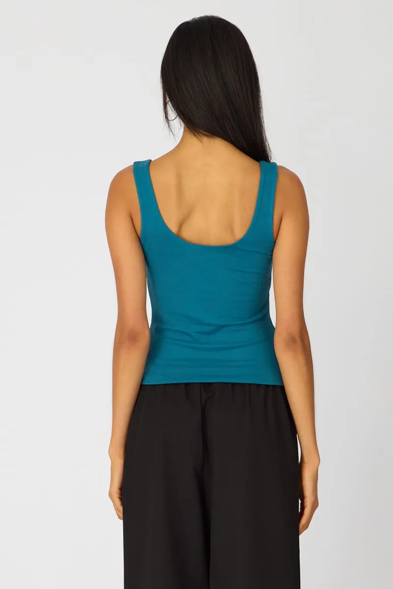 Blue Sleeveless Scoop Neck Tank Top sold by Ally Fashion product image thumbnail 5