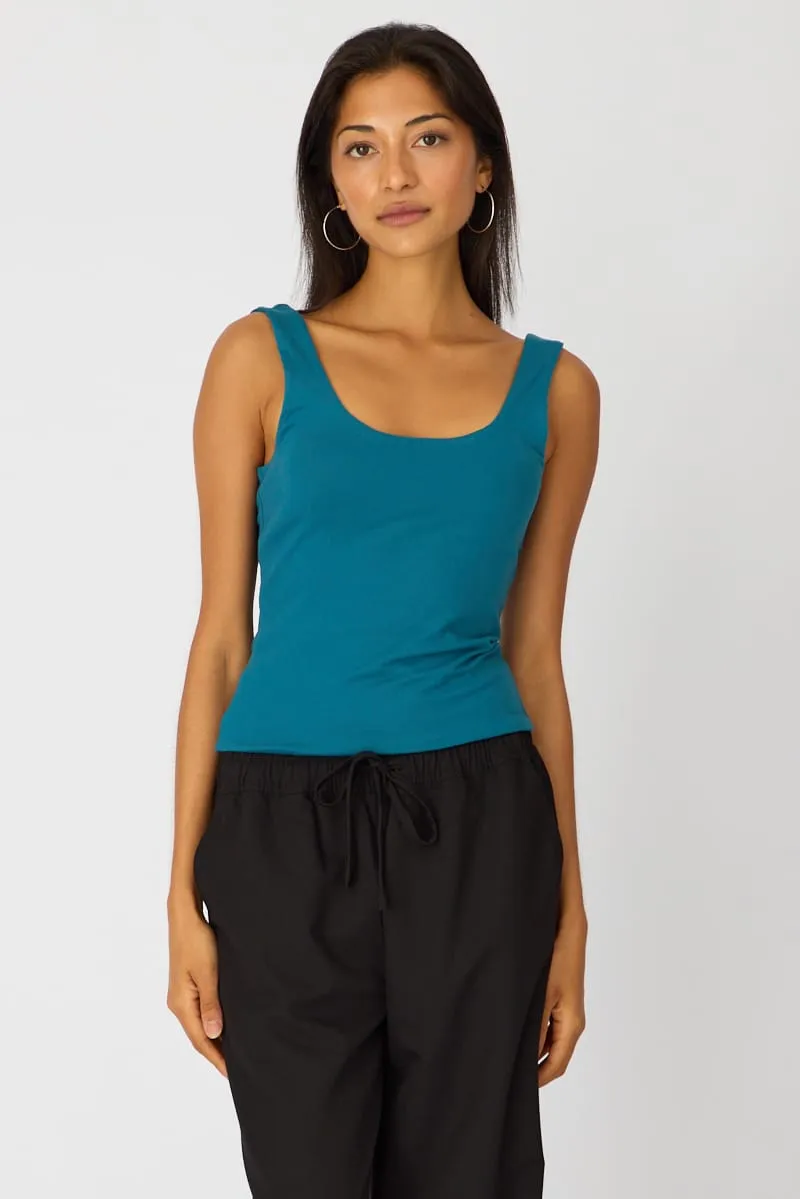 Blue Sleeveless Scoop Neck Tank Top sold by Ally Fashion product image thumbnail 3