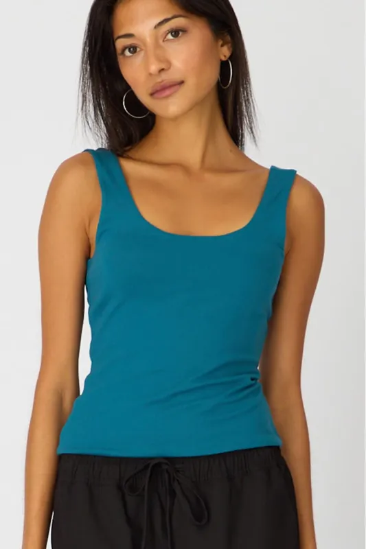 Blue Sleeveless Scoop Neck Tank Top made by Ally Fashion