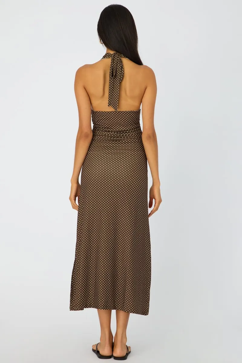 Brown Polka Dot Halter Neck Midi Dress sold by Ally Fashion product image thumbnail 5