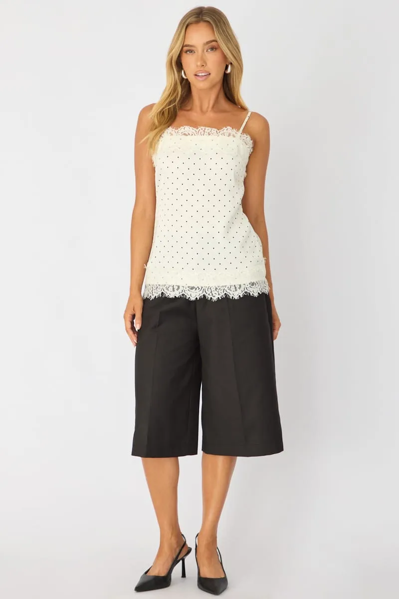 White Polka Dot Strappy Satin Lace Trim Cami sold by Ally Fashion product image thumbnail 2