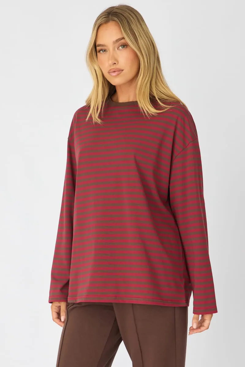Red Stripe Oversized Tee Long Sleeve sold by Ally Fashion product image thumbnail 4