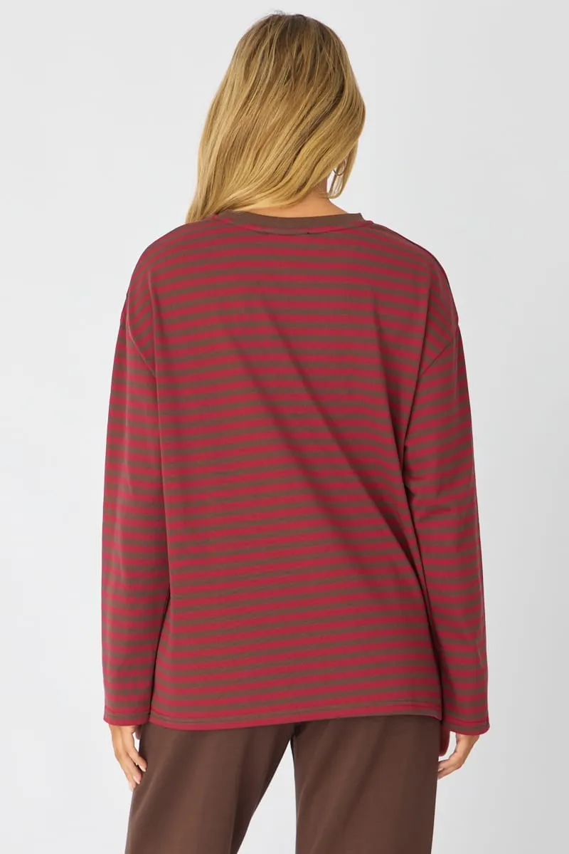 Red Stripe Oversized Tee Long Sleeve sold by Ally Fashion product image thumbnail 5